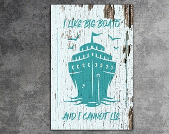 Blue Boat Canvas Wall Art I Like Big Boats And I Cannot Lie Print Funny Print on Canvas Adventure Wall Art for Living Room Wall Decor