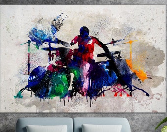 Drummer Canvas Wall Art Drum Art Print Music Poster Multi Panel Print Drummer Silhouette Artwork Music Wall Hanging Decor for Living Room