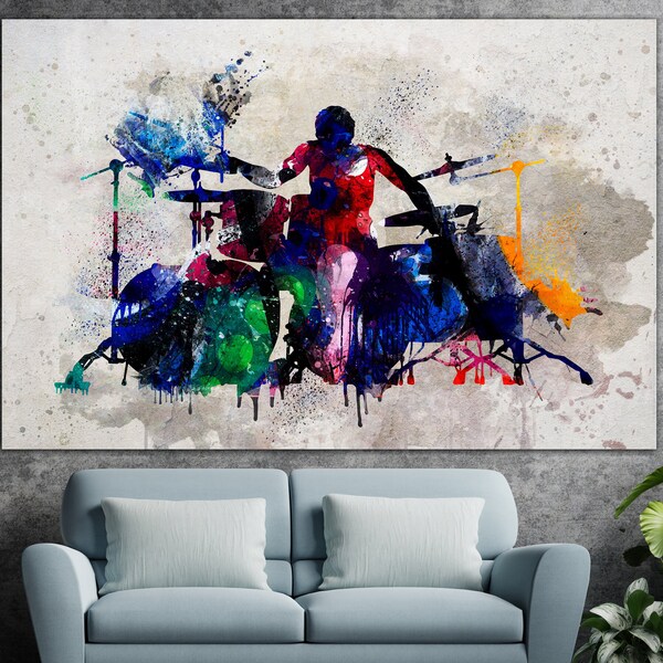 Drummer Canvas Wall Art Drum Art Print Music Poster Multi Panel Print Drummer Silhouette Artwork Music Wall Hanging Decor for Living Room