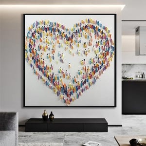 Heart Wall Art – Colorful Crowd Painting on Canvas