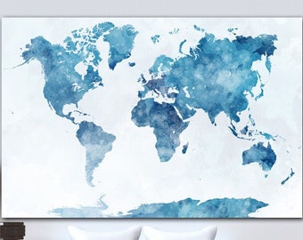 Mapa del mundo azul Lienzo Arte de pared Mapa del mundo Impresión multipanel Mapa del mundo del mapa del mundo Arte de pared Decoración colgante de pared para la decoración de la sala de estar