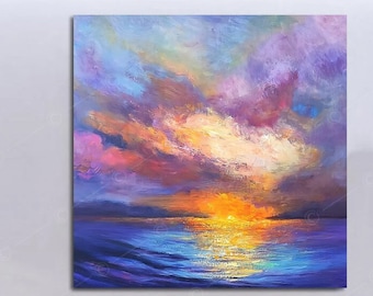 Extra Large Sunset Sea Seascape Canvas 5ft wide multi 4 panel mounted ready2hang 