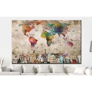 Colorful World Map Canvas Print: Educational Wall Art Decor