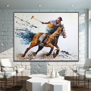 Dynamic Polo Art Equestrian Sports Painting Contemporary Sports Wall Art for Enthusiasts