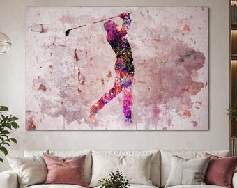Gran cuadro abstracto de golf, silueta de golfista colorida, arte moderno deportivo en lienzo para pared