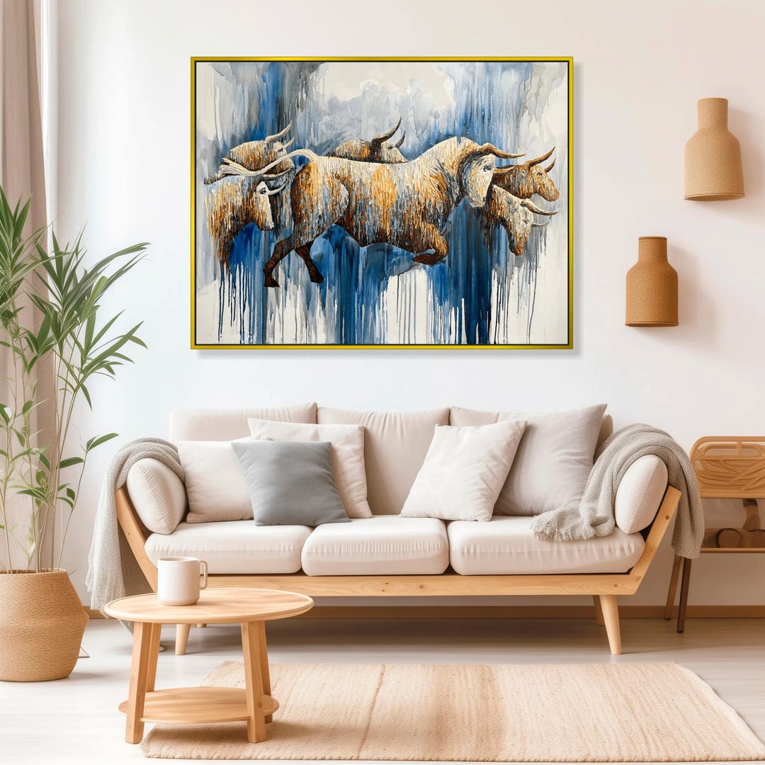 Large Abstract Bull Painting – Modern Farm Animal Wall Art, Textured ...