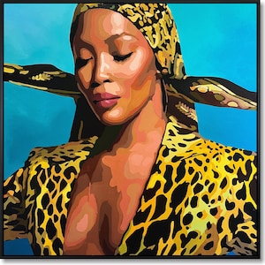 Abstract Woman Oil Painting: Leopard Print Pop Art Portrait, 43.3&quot;x43.3&quot;