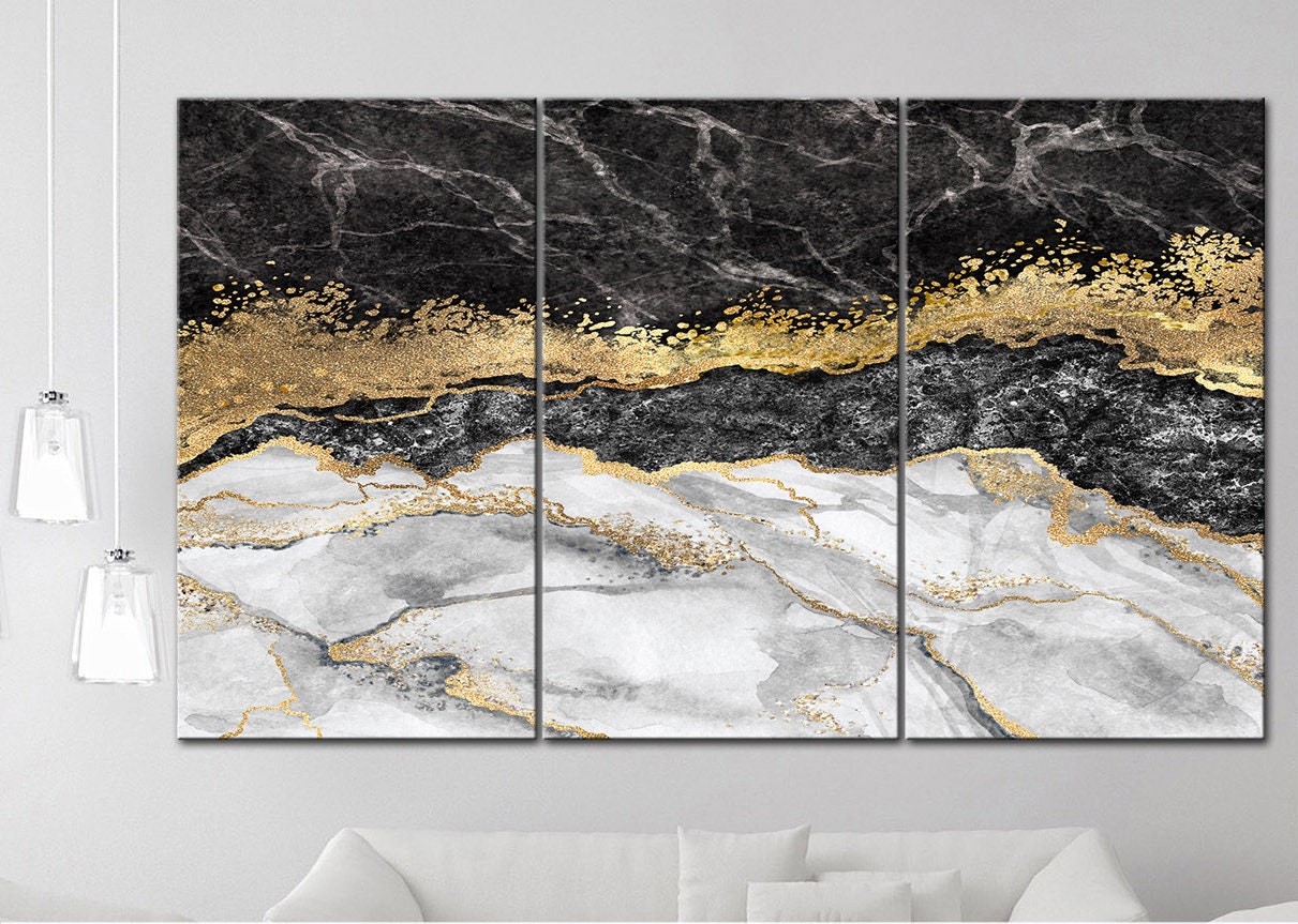 Abstract Wall Art Marble Canvas Print Black And White Marble Etsy