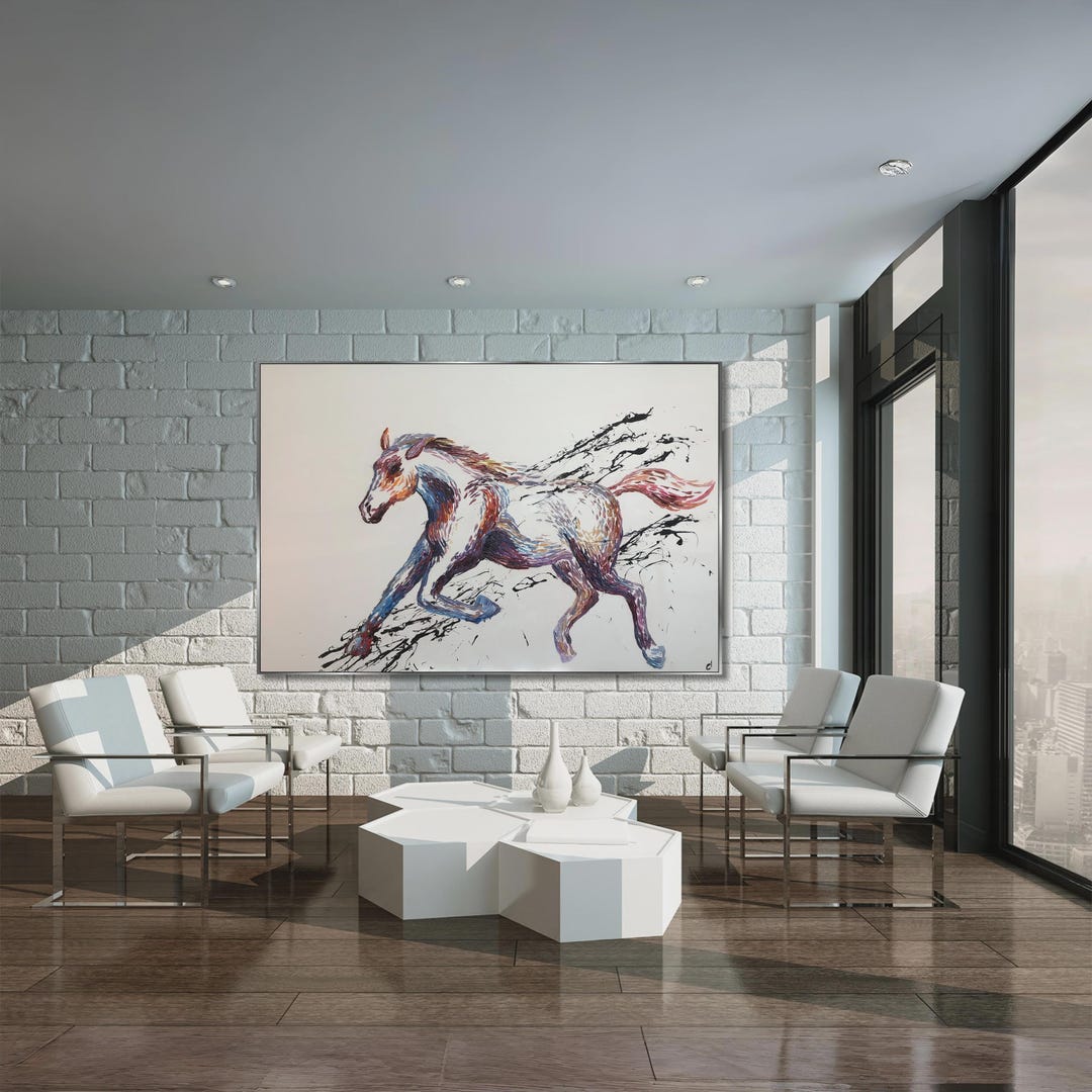 Large Abstract Horse Painting Colorful Running Horse Canvas Wall Art ...