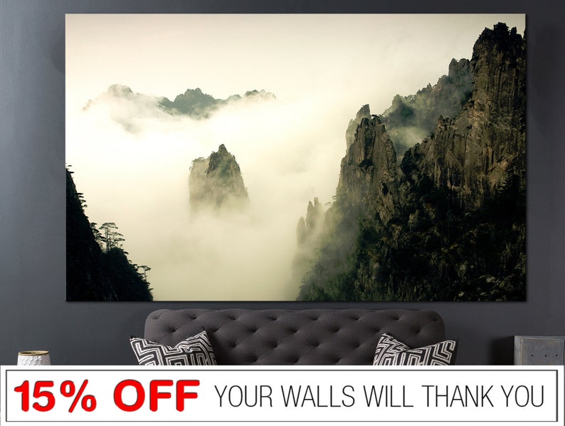 Jungle Forest Wall Art Nature Print Tropical Rock Print Tree Canvas Fog Forest Canvas Print Cloudy Forest Nature Canvas Print Wall Artwork