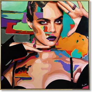 Colorful Painting Abstract Portrait Canvas Art Vibrant Woman Painting Unique Artistic Statement Art for Modern Home Decor 43.3&quot;x43.3&quot;