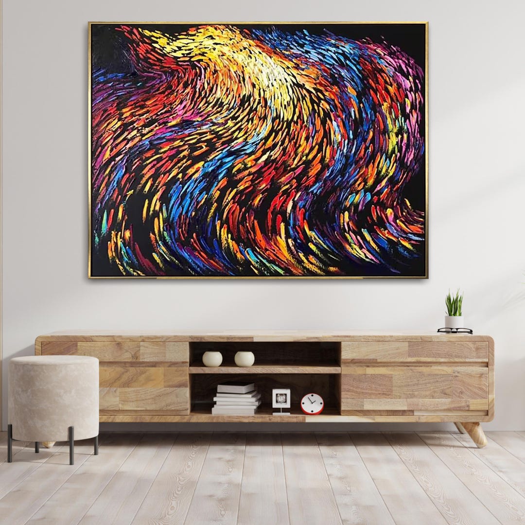 Oversized Colorful Abstract Oil Painting, Vibrant Impasto Canvas Art ...