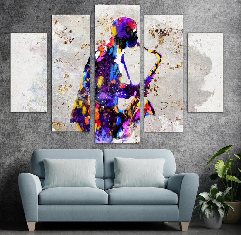 Saxophone Player Canvas Wall Art Jazz Music Art Print Music Poster Multi Panel Print Saxophone Player Silhouette Artwork Music Living Room image 5