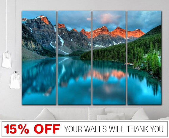Large Mountains Canvas Wall Art Print Lake Wall Art Landscape Etsy