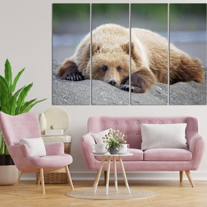 Large Bear Canvas Wall Art Grizzly Bear Multi Panel Photo Print Wild Animal Poster Wildlife Print Wall Hanging Decor for Living Room Decor image 3