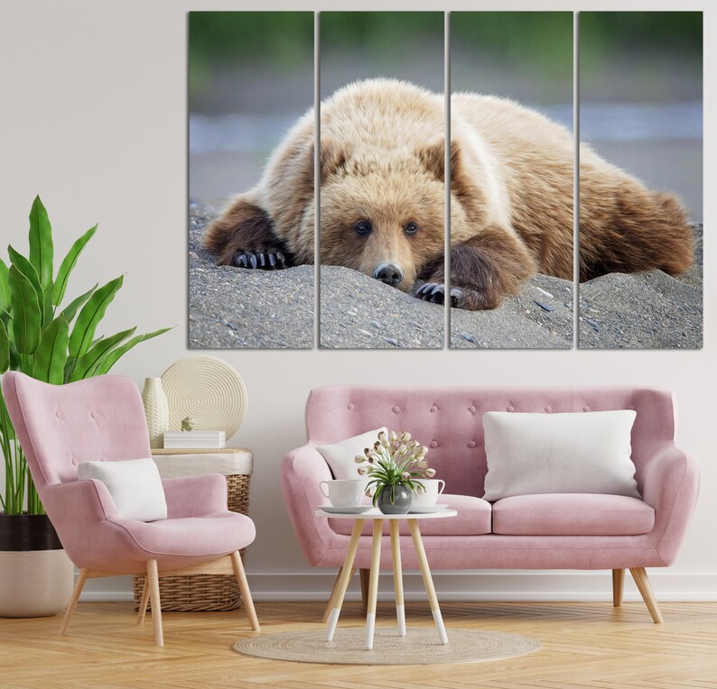 Large Bear Canvas Wall Art Grizzly Bear Multi Panel Photo Print Wild Animal Poster Wildlife Print Wall Hanging Decor for Living Room Decor image 3