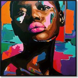 Large Abstract Woman Portrait Painting: Colorful Pop Art Canvas Wall Decor