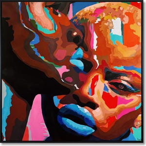 Colorful Women Painting On Canvas Original Acrylic Art Contemporary Gift Idea for Modern Figurative Wall Decor Home or Office 43.3"x43.3"