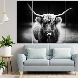 Longhorn Canvas Print Longhorn Cow Poster Western Home Decor Black and White Print Bull Poster Multi Panel Wall Art for Farmhouse Decor image 3