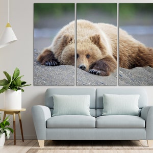 Large Bear Canvas Wall Art Grizzly Bear Multi Panel Photo Print Wild Animal Poster Wildlife Print Wall Hanging Decor for Living Room Decor image 2