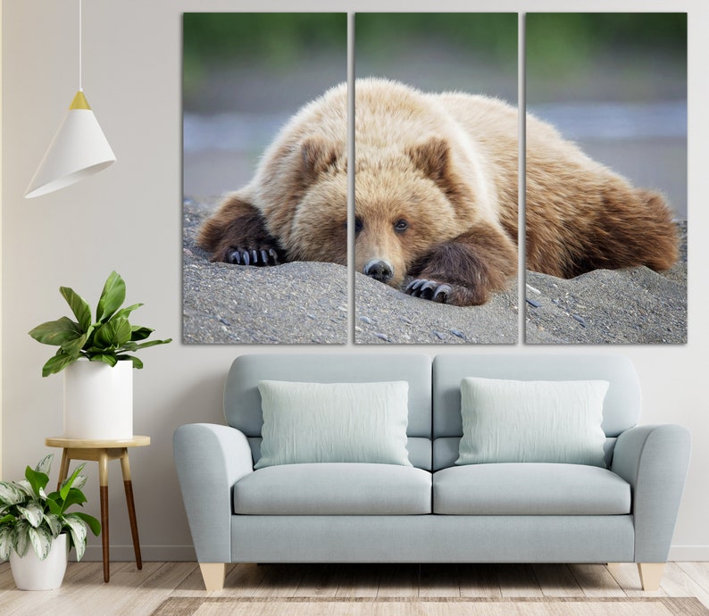 Large Bear Canvas Wall Art Grizzly Bear Multi Panel Photo Print Wild Animal Poster Wildlife Print Wall Hanging Decor for Living Room Decor image 2