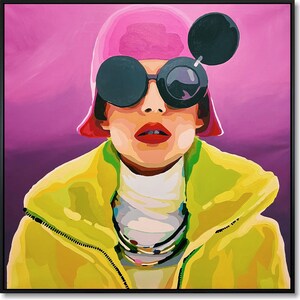 Abstract Portrait Painting On Canvas Bold Modern Art Textured Pop Art Painting Original Statement Wall Decor for Home 43.3&quot;x43.3&quot;