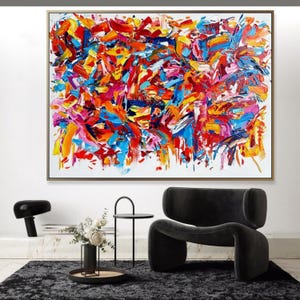 Colorful Abstract Oil Painting: Handmade Expressionism Impasto Art