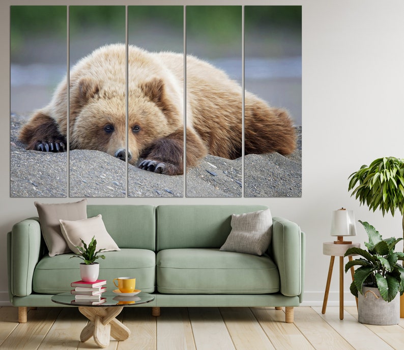 Large Bear Canvas Wall Art Grizzly Bear Multi Panel Photo Print Wild Animal Poster Wildlife Print Wall Hanging Decor for Living Room Decor image 4