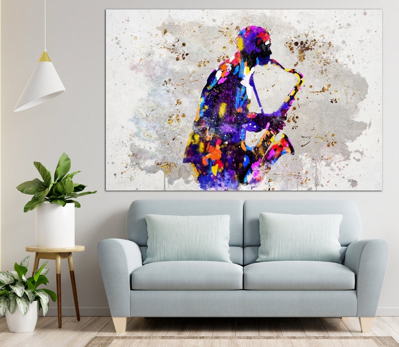 Saxophone Player Canvas Wall Art Jazz Music Art Print Music Poster Multi Panel Print Saxophone Player Silhouette Artwork Music Living Room image 1