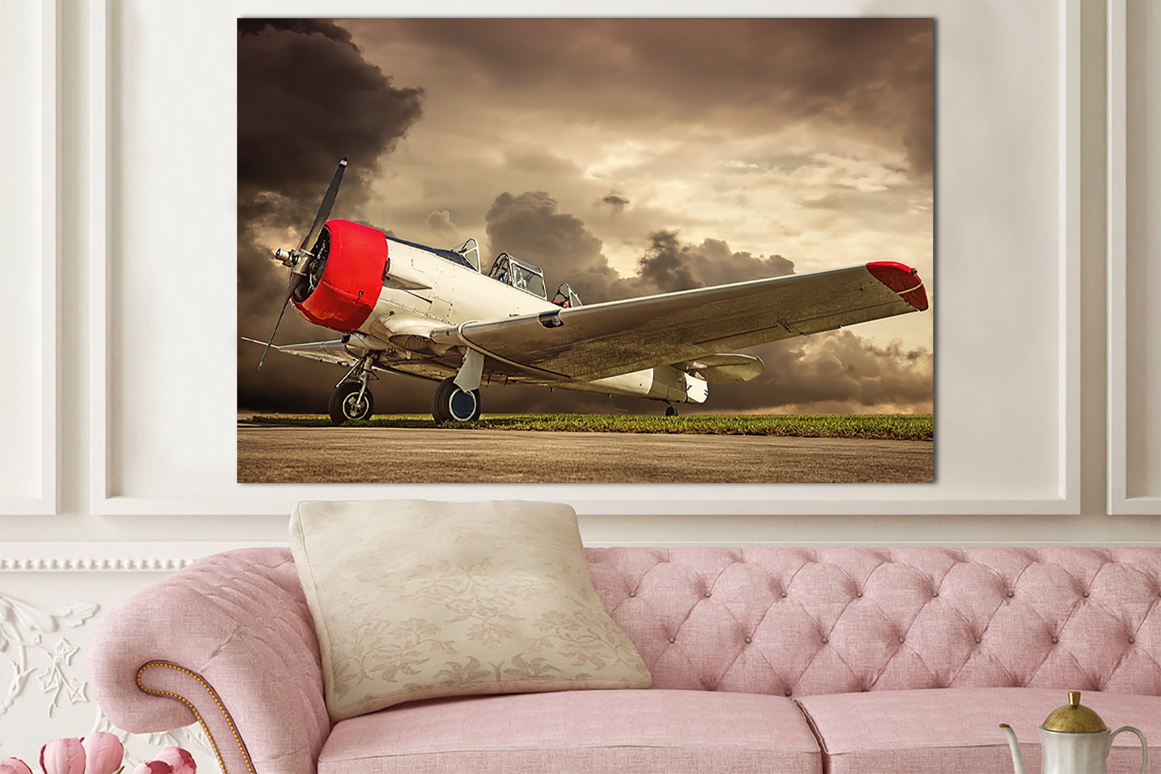 Airplane Canvas Wall Art Vintage Aviation Photo Print Multi Etsy