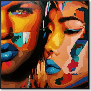 Colorful Faces Painting On Canvas Acrylic Figurative Contemporary Art Gift Idea for Modern Wall Decor Home or Office 43.3&quot;x43.3&quot;