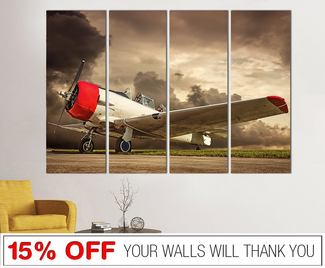 Airplane Canvas Wall Art Vintage Aviation Photo Print Multi Etsy
