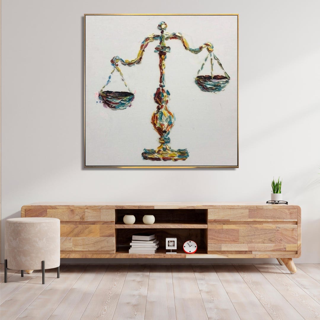 Oversized Abstract Scales of Justice Painting – Colorful Impasto Law ...
