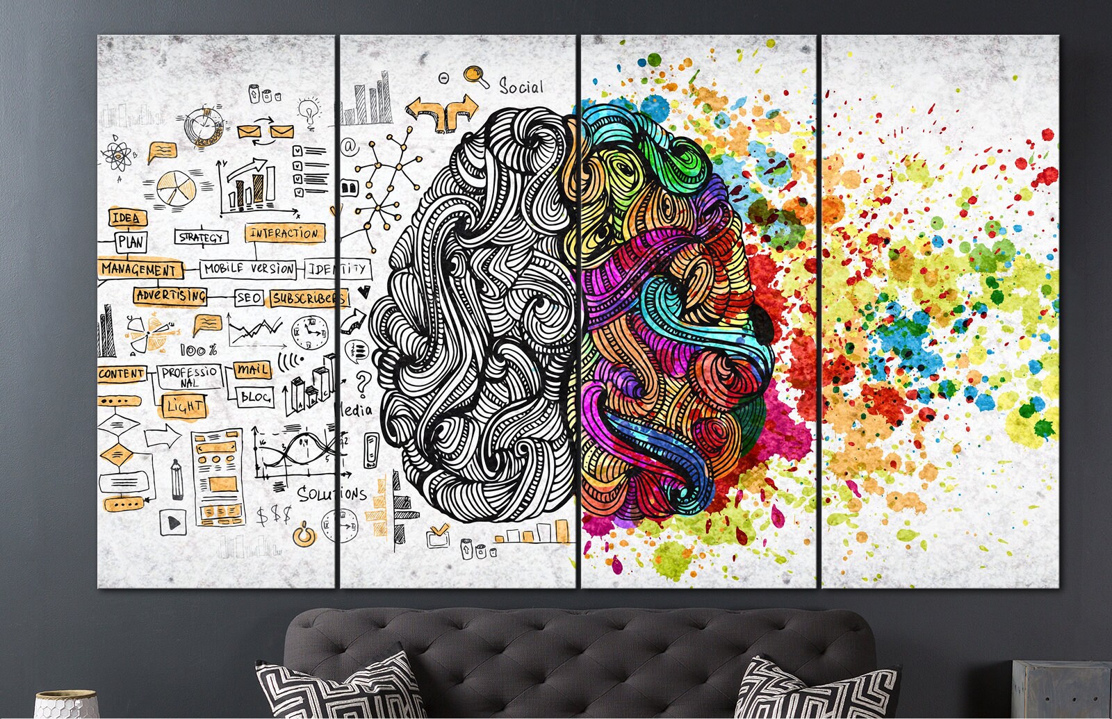 Human Brain Art Canvas Brain And Synapse Print Illustration Etsy
