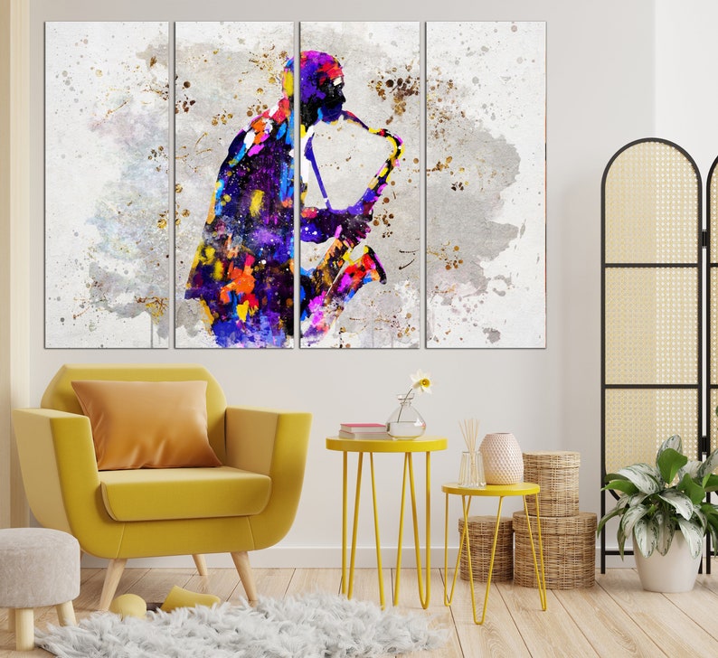 Saxophone Player Canvas Wall Art Jazz Music Art Print Music Poster Multi Panel Print Saxophone Player Silhouette Artwork Music Living Room image 3