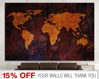 Antique World Map Canvas Exclusive World Map Multi Panel Print Brown Map Canvas Art Original Office Wall Hanging Decor Gift for Traveler