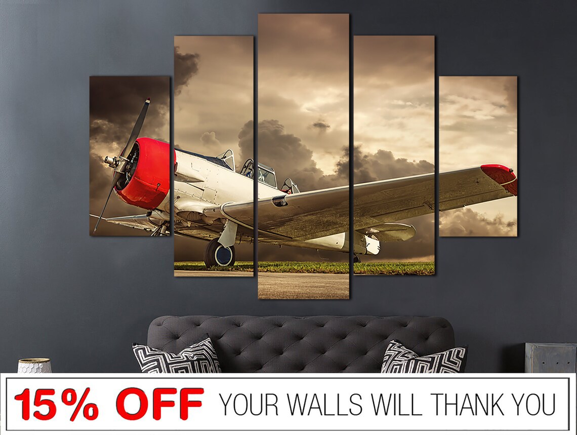 Airplane Canvas Wall Art Vintage Aviation Photo Print Multi Etsy