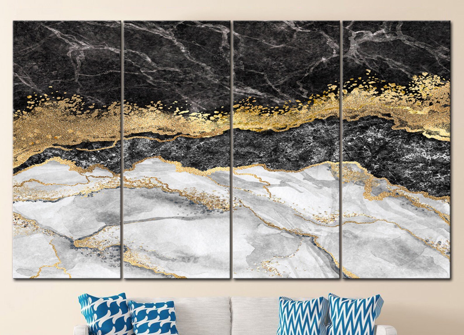 Abstract Wall Art Marble Canvas Print Black And White Marble Etsy