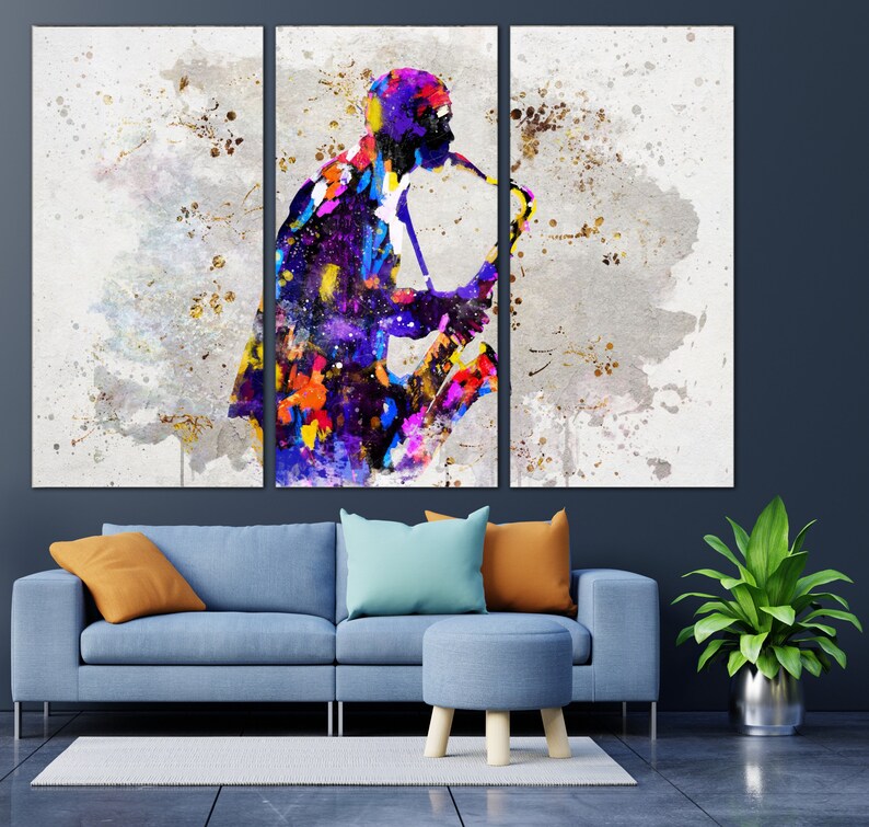 Saxophone Player Canvas Wall Art Jazz Music Art Print Music Poster Multi Panel Print Saxophone Player Silhouette Artwork Music Living Room image 2