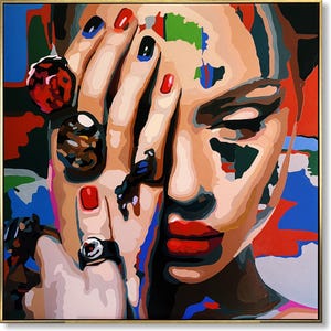 Colorful Abstract Portrait Painting: Modern Pop Art Canvas (43.3&quot;x43.3&quot;)