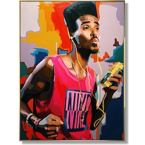 Abstract Painting Sport Large Acrylic Sportsman Portrait Painting on Canvas Textured Pop Art Original Oil Painting Gift for him 51.2"x39.4"