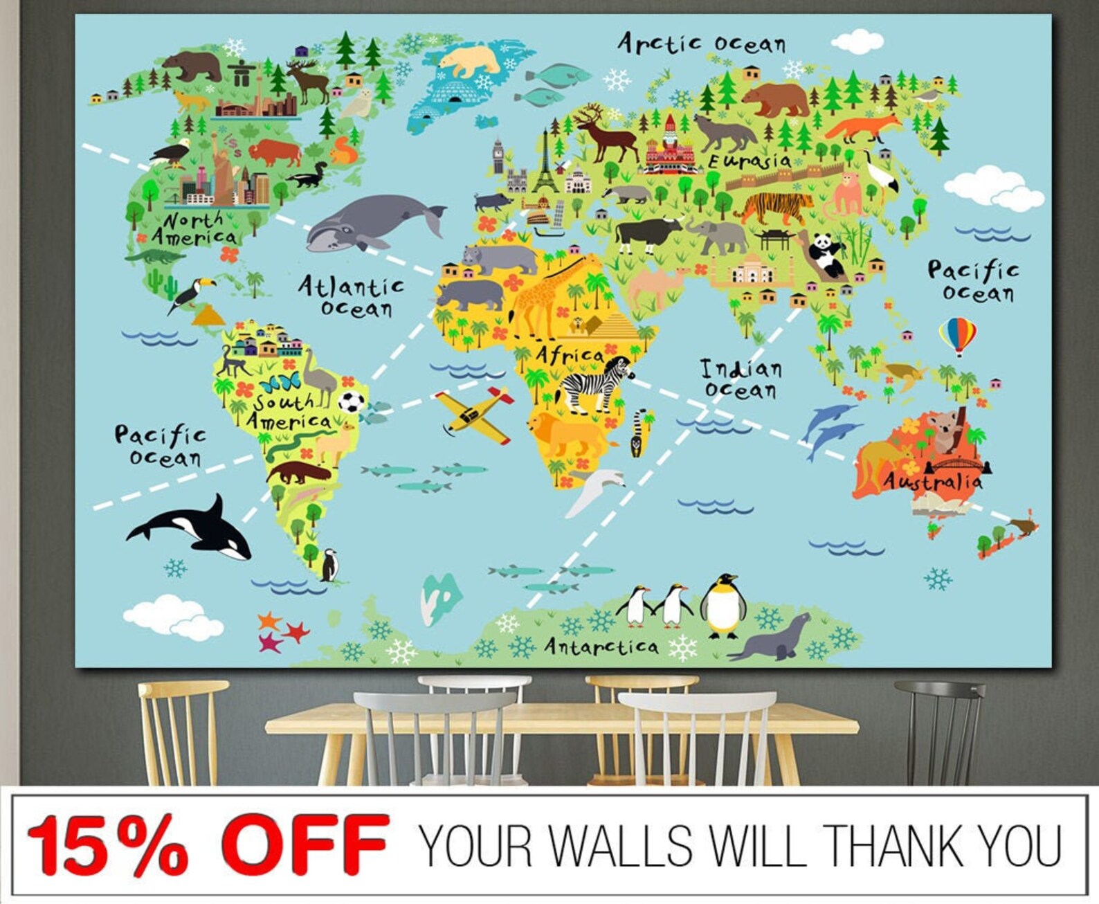Nursery World Map Canvas Nursery Map for Kids World Map Canvas Etsy