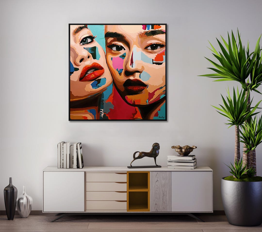 Large Abstract Woman Portrait – Colorful Pop Art Oil Painting on Canvas ...
