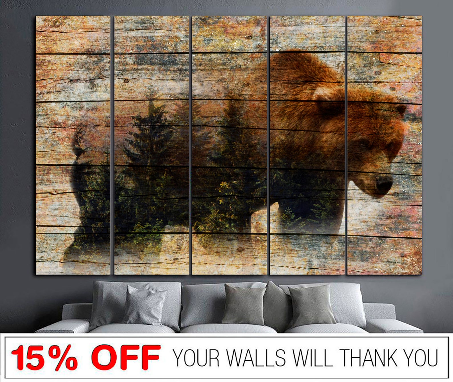 Grizzly Bear Canvas Wall Art Wild Animals Multi Panel Print Etsy UK