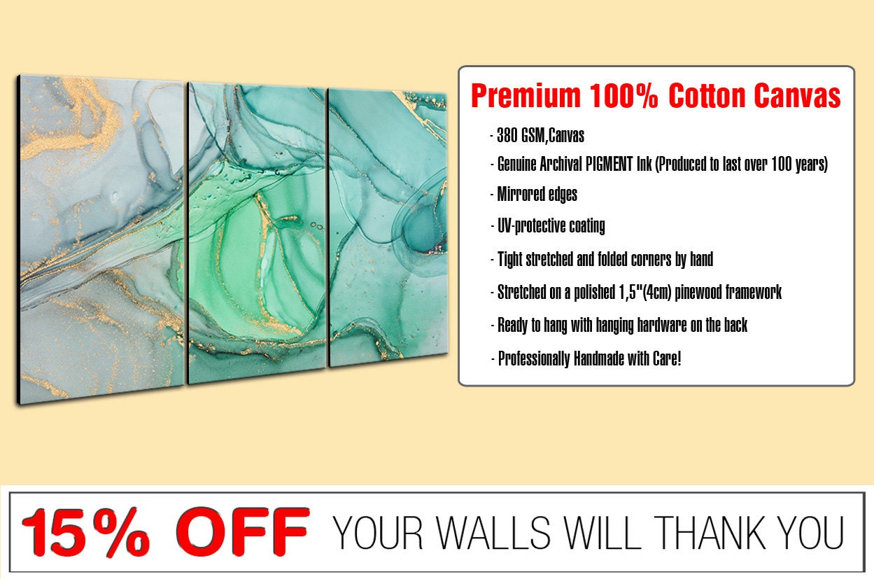 Large Canvas Wall Art Green Abstract Print Blue Art On Canvas | Etsy