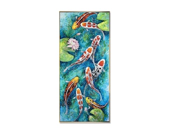 Koi Fish Pond Painting – Tranquil Wall Art for Home