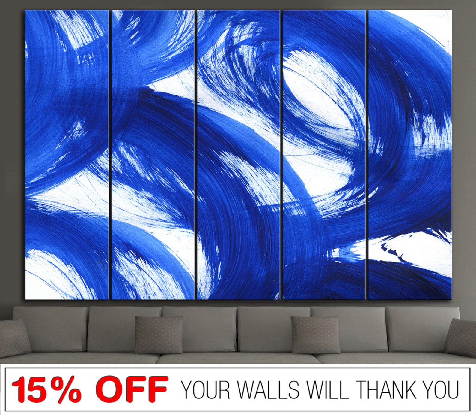 Large Original Blue Abstract Wall Artwork Modern Print Etsy