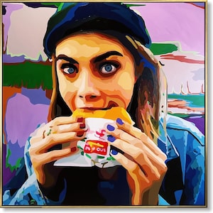 Large Abstract Woman Portrait: Colorful Pop Art Oil Painting on Canvas