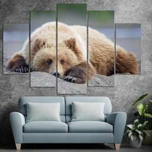 Large Bear Canvas Wall Art Grizzly Bear Multi Panel Photo Print Wild Animal Poster Wildlife Print Wall Hanging Decor for Living Room Decor image 5