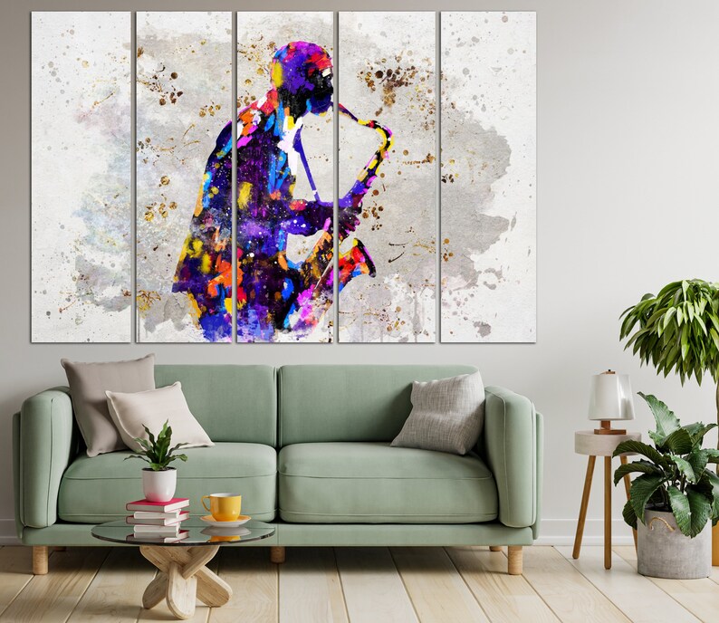 Saxophone Player Canvas Wall Art Jazz Music Art Print Music Poster Multi Panel Print Saxophone Player Silhouette Artwork Music Living Room image 4